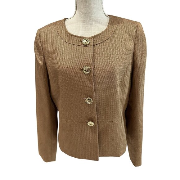 Tahari Arthur S. Levine Womens Jacquard Blazer Size 10 Brown - Picture 1 of 11
